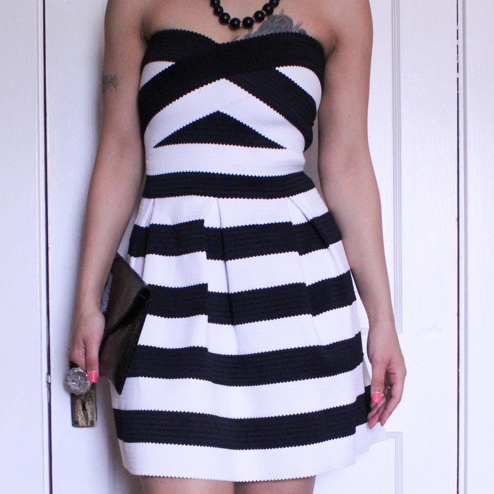 Express Black and White Strapless Dress NWT
